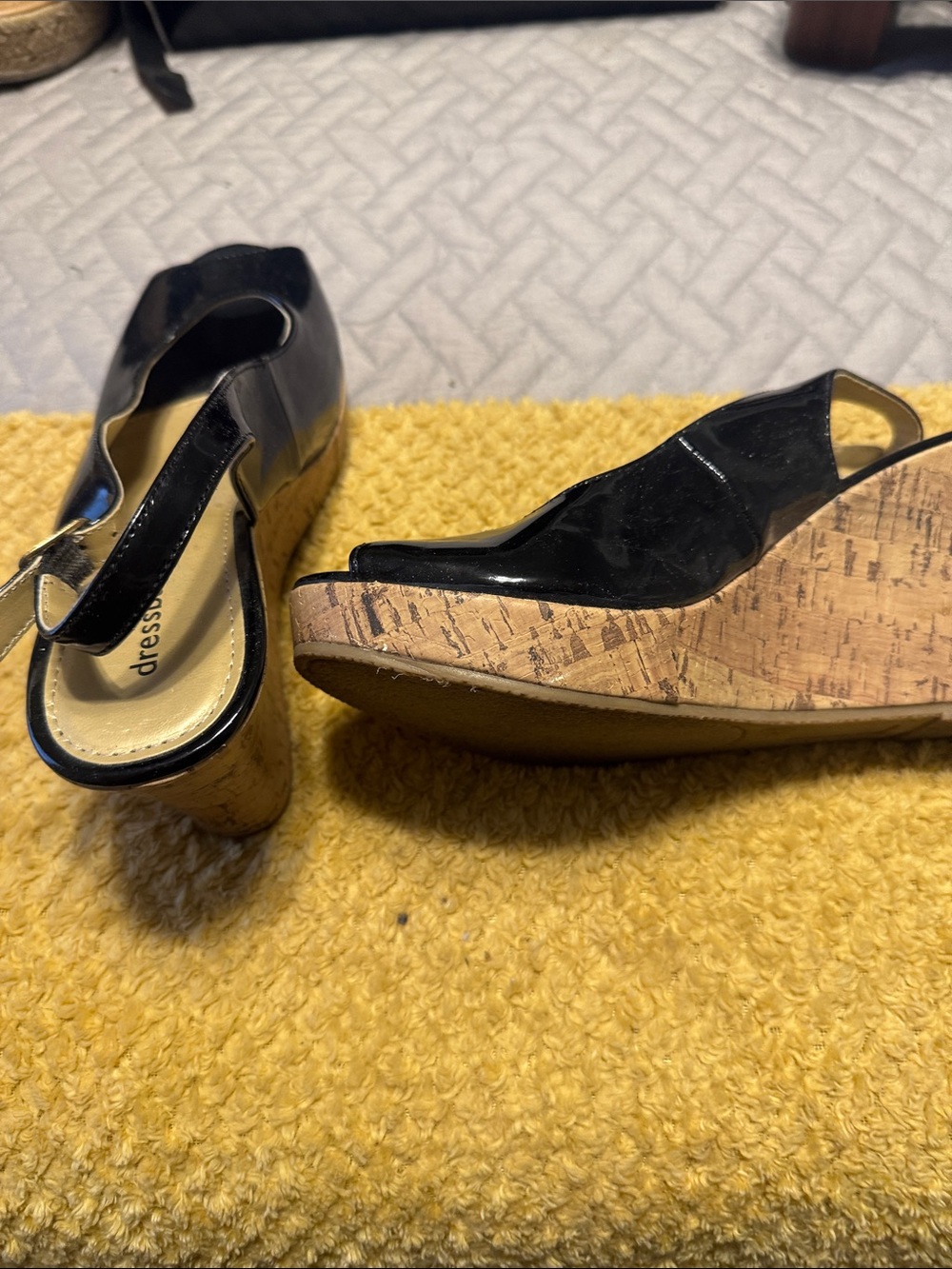 dressbarn Black Patent Slingback Heels with Cork Platform - Picture 2 of 3